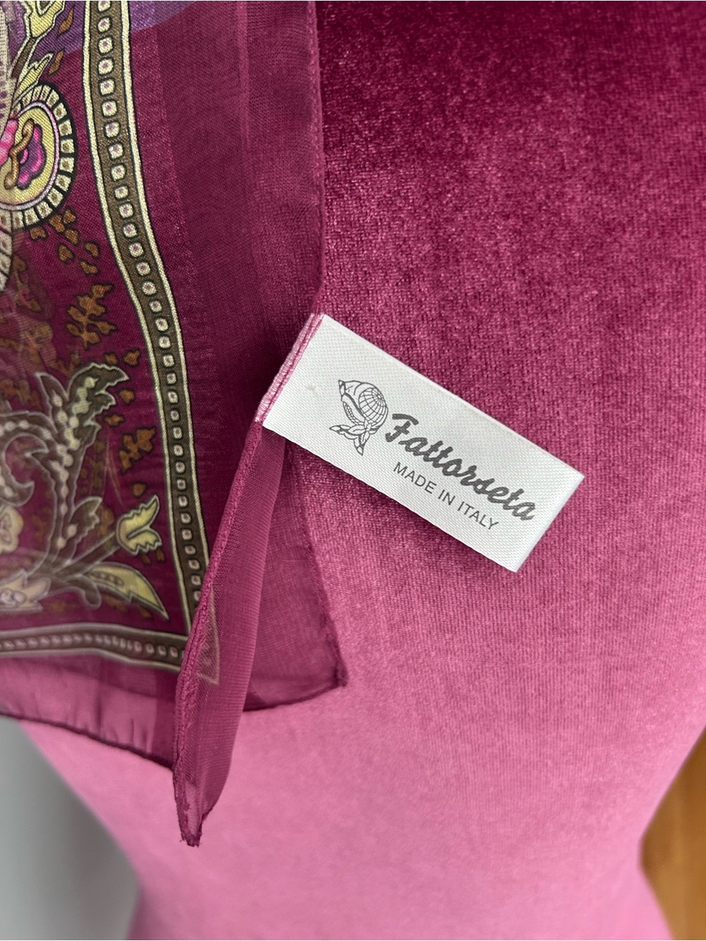 Fattorsetta Paisley Rose Scarf Made in Italy - Picture 3 of 8